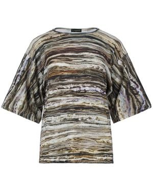 Conquista Textured Knit-Effect Printed Oversized T-Shirt - Grey