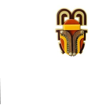Gissa Bicalho Handmade Acrylic Brooch Scarab Deco Kahki - White