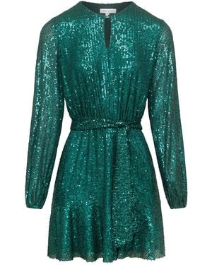 Urban Touch Sequin Skater Dress With Long Sleeve - Green