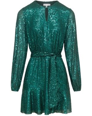 Urban Touch Sequin Skater Dress With Long Sleeve - Green
