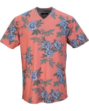 lords of harlech Maze Floating Forna V-neck Tee In Geranium - Orange