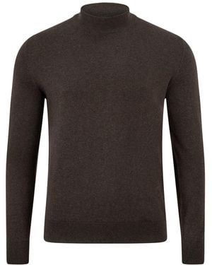 Paul James Knitwear Ultra Fine Cotton Spencer Mock Turtle Neck Jumper - Brown