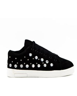 Rettrose Bella Luxury Canvas Handmade Embellished Tennis Shoe - Black