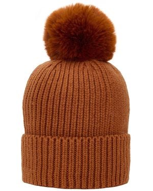 At Last Super Soft Chunky Cashmere Hat With Pom Pom - Brown