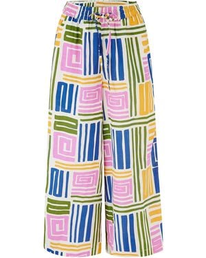 Sugarhill Ameera Cropped Wide Leg Trousers Multi, Painted Maze - Blue