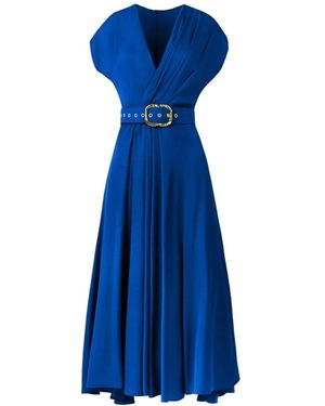 ALINA CERNĂTESCU Segue Royal Cocktail Dress With Pockets And Textile Belt - Blue