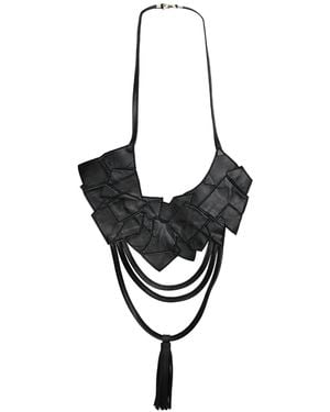 Metamorph Oversize Genuine Leather Necklace - Black