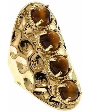 Farra Tiger-Eye Stone Chunky Statement Ring - Metallic