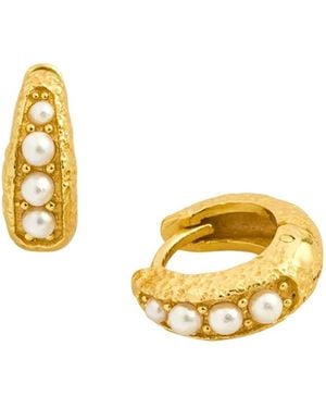 Claire Hill Designs Pearl Huggie Hoop Earrings - Metallic