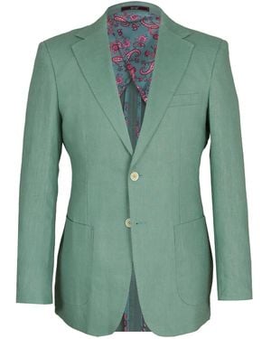 DAVID WEJ Hugo Linen Single Breasted Blazer - Green