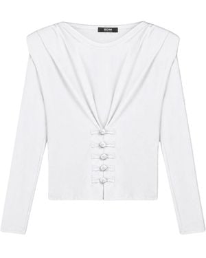 Nocturne Bow Button Draped Blouse - White