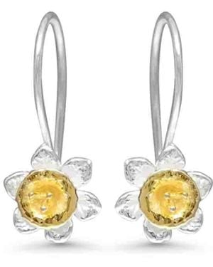 Isla Silver Daffodil Bloom Drop Earrings - White