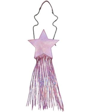 Any Old Iron Iridescent Glimmer Star Leather Fringe Bag - Purple
