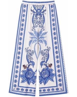 Yumi' Satin Print Placement Relaxed Trousers - Blue