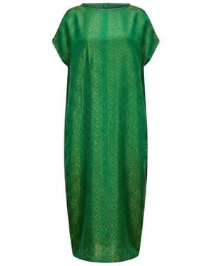 Silk and Bears Seraphine Emerald Jade Geometric Jacquard Silk Kaftan Maxi Dress - Green