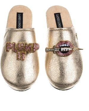 Laines London Softie Slippers With Plump It Pout Brooches - Natural