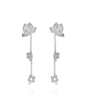 Far East Jewelry Handcrafted & Crystal Pure Lotus Earrings - Metallic