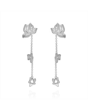 Far East Jewelry Handcrafted & Crystal Pure Lotus Earrings - Metallic
