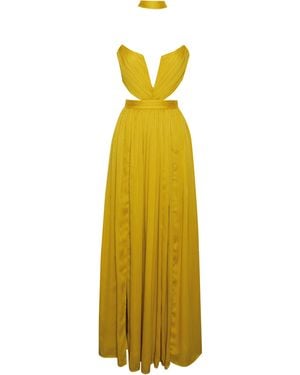 Miss Circle New York Xella Pleated Chiffon Maxi Dress - Yellow