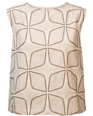 Stovaria Neutrals Embroidered Linen Structured Sleeveless Statement Top - Natural