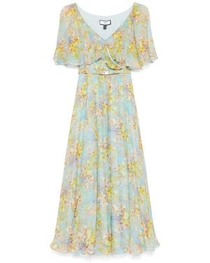 Nissa Ruffled Silk Midi Dress Floral-Print - Green
