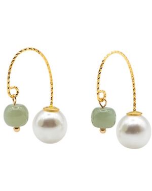 seree Ana Pearl And Jade Thread Earrings - Metallic
