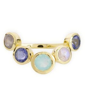 Giselle Vale — London Iris Five Gemstones Ring Aqua Onyx, Labradorite, Moonstone & Iolite - Metallic