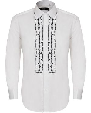 DAVID WEJ Ashton Collar Ruffle Dress Shirt - White