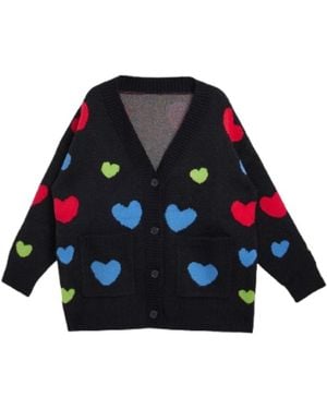 Saachi Multicoloured Heart Buttoned Cardigan - Blue