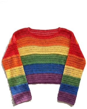 Ana Chic Iris Stripe Handmade Crochet Jumper - Red