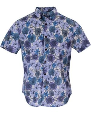lords of harlech Tim Hibiscus Garden Shirt In Pumice - Blue