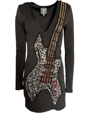 Any Old Iron Beaded Guitar Long Sleeve Mini Dress - Black