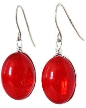 Laura Daili Ruby Oval Glass Earrings - Red