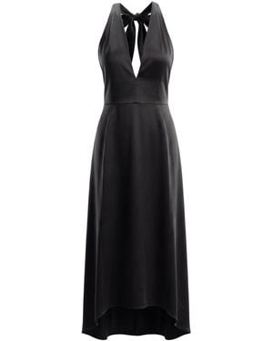 Aisl Midnight Satin V-Neck Midi Dress - Black