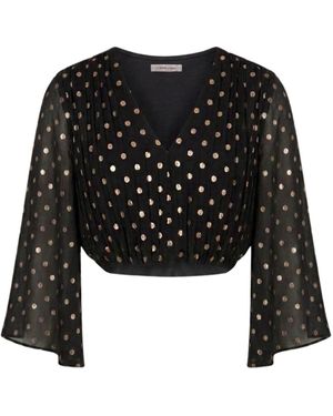 Traffic People Many Moons Sheer Polka Dot Circe Cropped Top - Black
