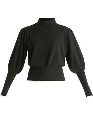 Paisie High Neck Knitted Top With Contrast Trim - Black