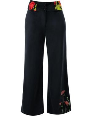Rondooz Hand Painted Velvet Wide Leg Pants - Black