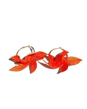 Nana Watanabe Joy Little Bird Embroidery Earrings - Red