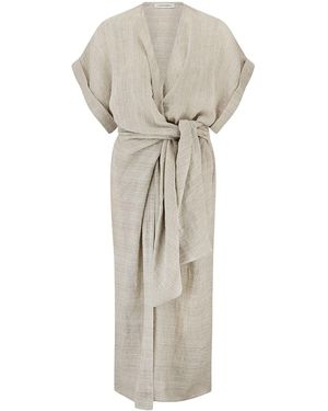 The Summer Edit Neutrals Kim Luxe Linen Wrap Dress - Natural