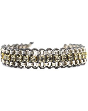 Shar Oke Antique Chain, Diamond Crystals & Leather Bracelet - Metallic