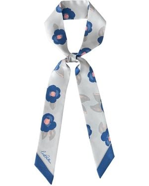 Lost Pattern Camellia Silk Twilly Neck Bow - Blue