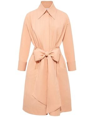 Femponiq Neutrals Belted Gathered Cotton Shirt Dress - Pink