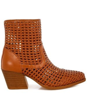 Rag & Co Artisole Woven Pleather Block Heel Boots - Brown