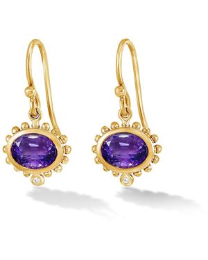 Dower & Hall Fine Anemone Oval Drop Earrings With Amethyst & Diamond - Multicolour
