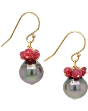 Lori Kaplan Design Tahitian Pearl With Ruby Cluster Earrings - Multicolour
