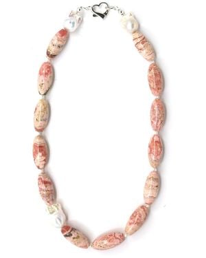 Shar Oke Rhodochrosite & Freshwater Pearls Necklace - White