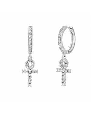 Spero London Pave Egyptian Ankh Sterling Drop Earring - Metallic