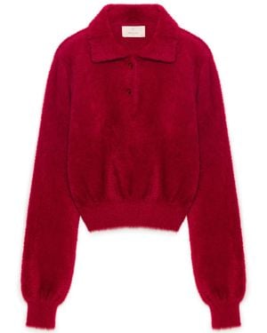 Peraluna Lucy Polo-Neck Crop Knit Blouse - Red