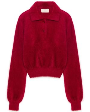 Peraluna Lucy Polo-Neck Crop Knit Blouse - Red
