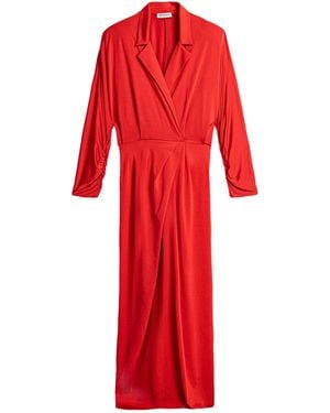 Nocturne Shirt Collar Draped Maxi Dress - Red